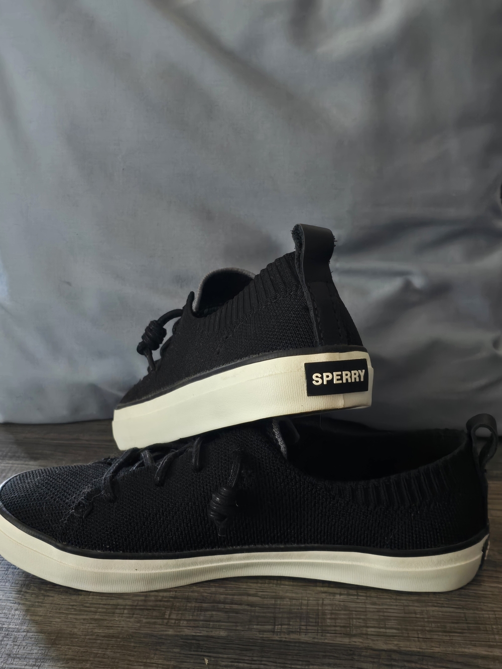 Sperry Black Knit Slip-On Sneakers with White Sole